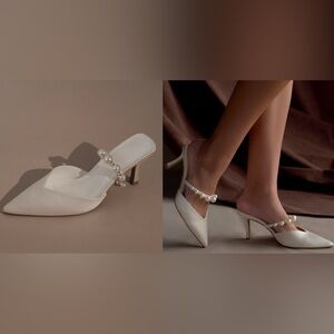 MESHKI Karla - Pearl-Embellished White Heeled Mule